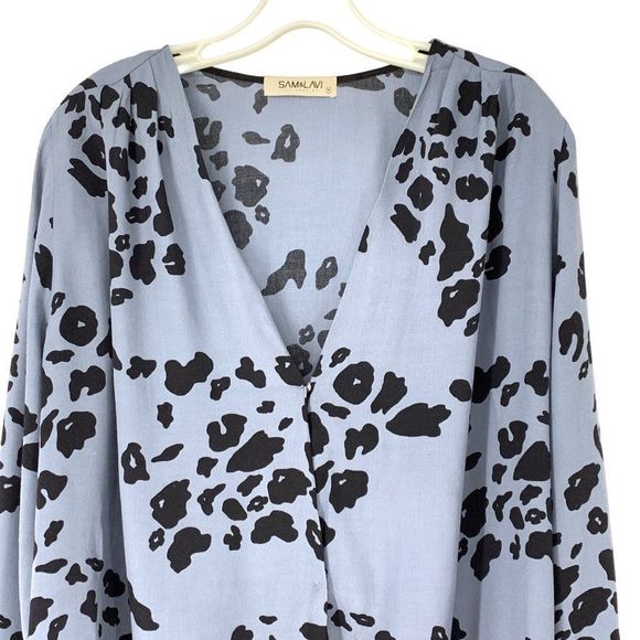 Womens Sam & Lavi Blouse Size M Surplice Long Sleeve Gray Print 3190 USA - Picture 2 of 10